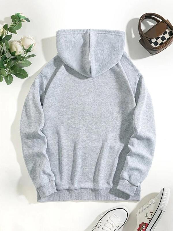 Women's Letter & Heart Print Pocket Pocket Hoodie, Casual Longsleeves Drawstring Sweatshirt for Outdoor, Womenswear, Lady Spring & Fall Clothes