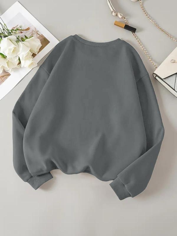 Women's Bow Decor Pullover Sweatshirt, Casual Long Sleeve Crew Neck Sweatshirt for Daily Wear, Ladies Clothes for All Seasons