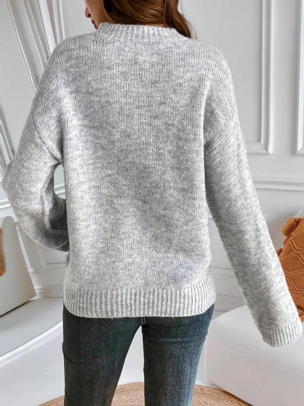 Women's Plain Drop Shoulder Sweater, Casual Long Sleeve Round Neck Jumper for Fall & Winter, Fashion Ladies' Knitwear for Daily Wear