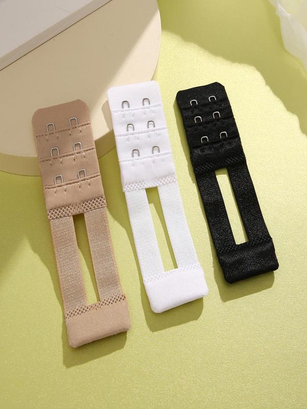 Women's 3pcs Bra Accessory, Solid Bra Extenders, 2 Hooks Elastic Extension Buckle Bra Elastic Band Extension Strap 3 Rows 2 Hooks Adjustable Bra Strap