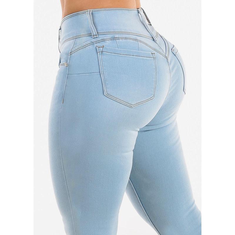 Butt Lift Mid Rise Skinny Jeans Light Blue