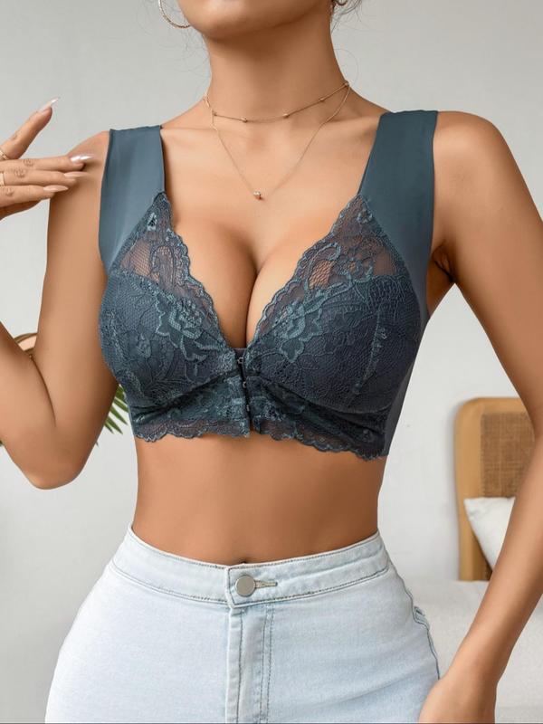 Women's Solid Contrast Lace Wireless Bra, Casual Comfy Lingerie for Daily Wear, Women's Underwear for All Seasons