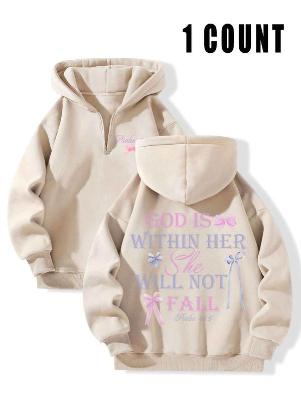 Women's Letter Print Drop Shoulder Zip Up Hoodie, Fashion Casual Long Sleeve Hooded Sweatshirt for Daily Holiday Outdoor Wear, Women Clothing for Winter