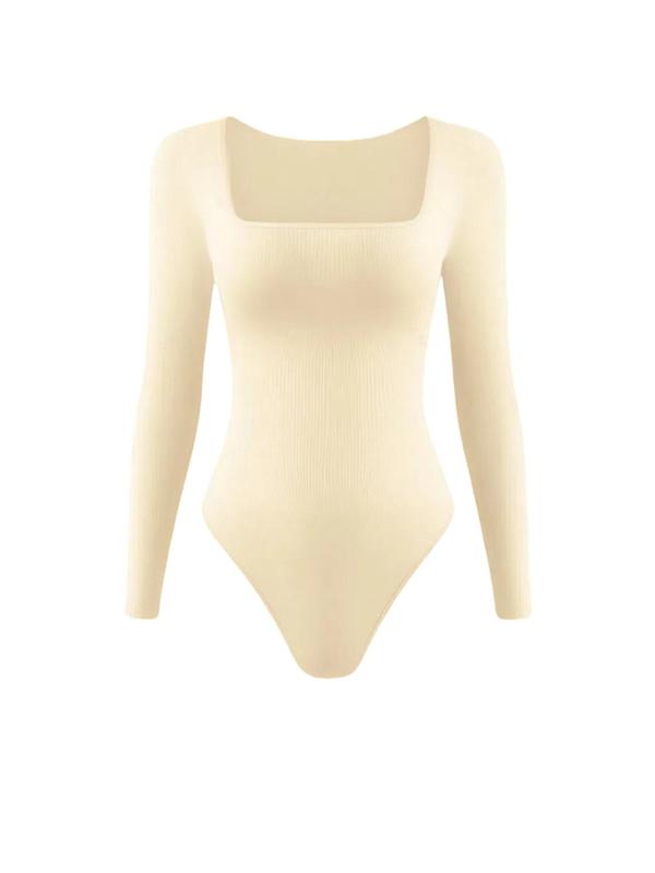 Women's Solid Square Neck Long Sleeve Shapewear Bodysuit, Casual Comfy Tummy Control Shaper for Daily Wear, Ladies Shapewear for All Seasons Womenswear Tops Womenswear Tops