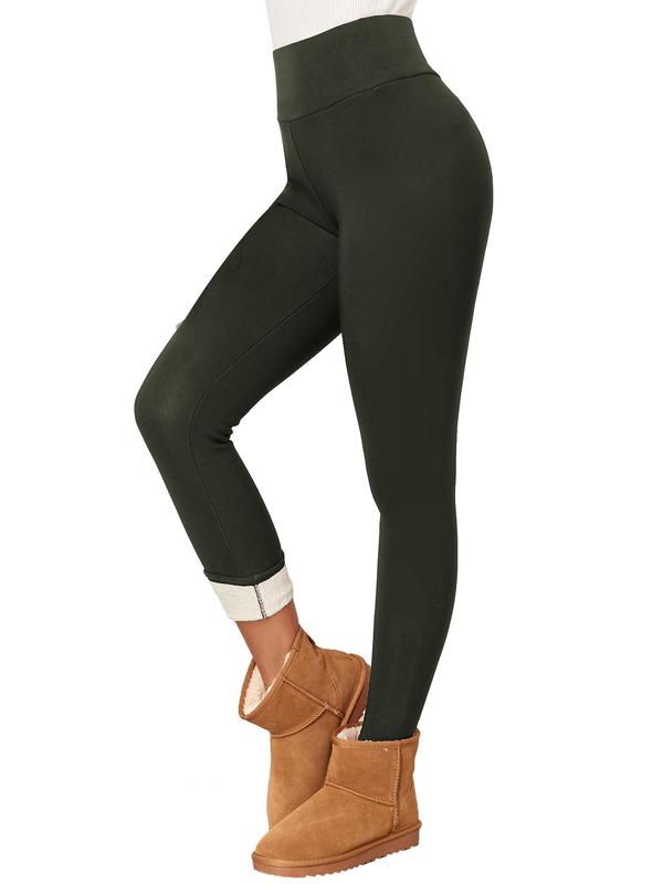 Women's Solid High Waist Thermal Lined Skinny Pants, Casual Comfy Warm Leggings for Fall & Winter, Ladies Bottoms for Daily Wear