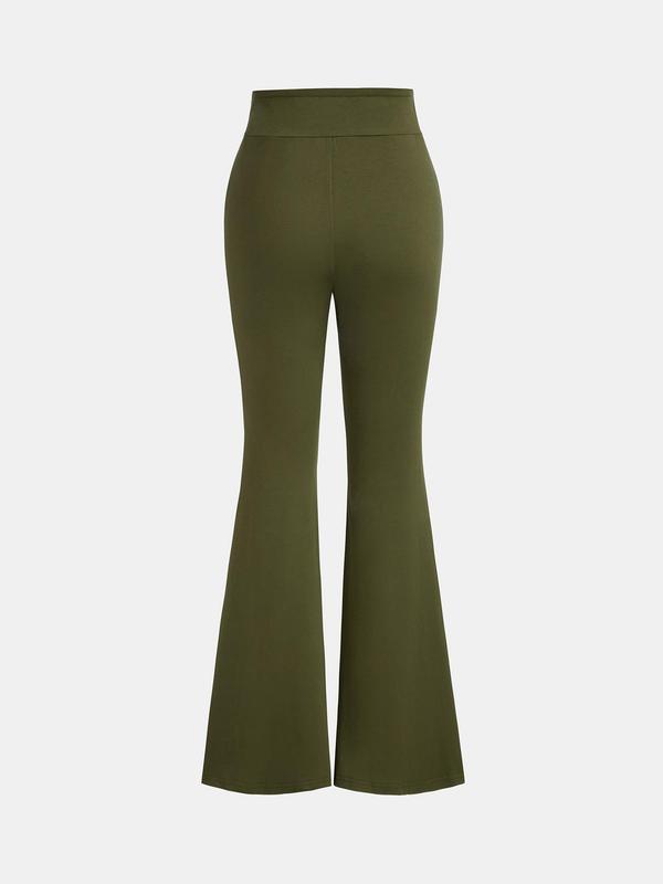 YOZY Christmas Deals, High Waist Flare Leg Pants, Casual Comfy Plain Drawstring Waist Bell Bottom Trousers, 2024 Women's Daily Wear for All Seasons, Christmas 2024 Trend, Fall & Winter Clothes