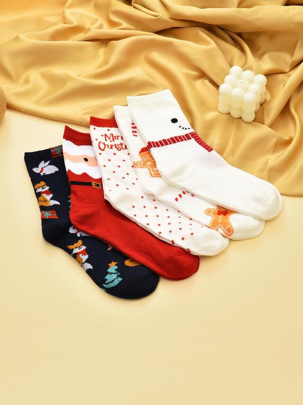 Women's Christmas Themed Cartoon Print Crew Socks, Cute Comfy Socks for Daily Wear, Women's Socks for All Seasons