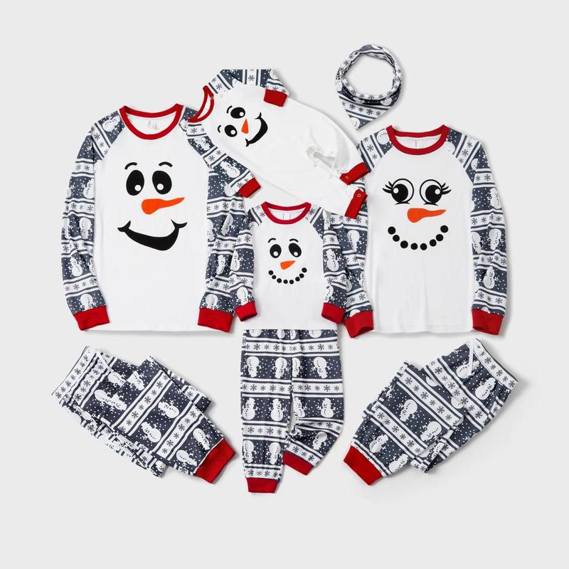 PatPat Matching Christmas Pajamas Family Snowman Pattern Long Sleeves PJs Sets