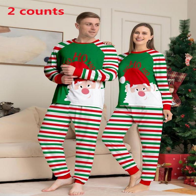 Couple's Christmas Themed Raglan Sleeve Pajama Two-Piece Set, Casual Comfy Long Sleeve Tee & Elastic Waist Pants PJ Set, Couple's Sleepwear for Fall & Winter