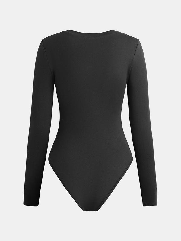 YOZY Women's Plain V Neck Long Sleeve Bodysuit, Casual Tight-fitting Comfy Bodysuit for Daily Wear, Ladies Clothes for All Seasons