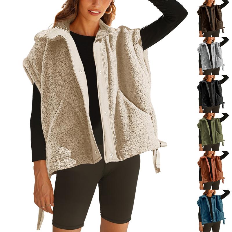 Sherpa Women's Fleece Vest Warm Oversized Sleeveless Button Down Gilet Jacket with Pockets