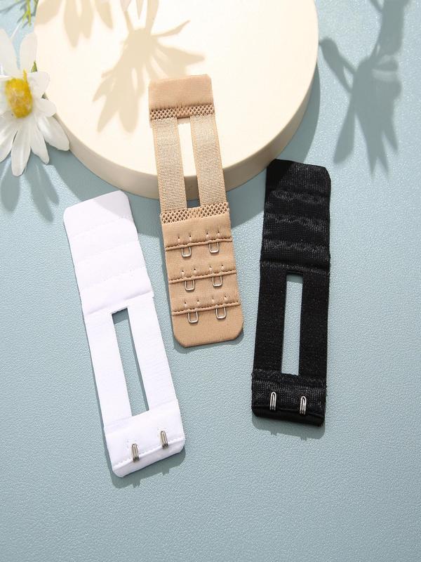 Women's 3pcs Bra Accessory, Solid Bra Extenders, 2 Hooks Elastic Extension Buckle Bra Elastic Band Extension Strap 3 Rows 2 Hooks Adjustable Bra Strap