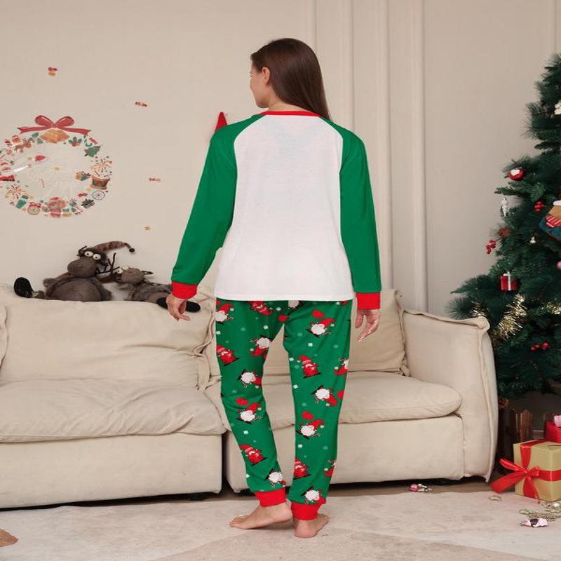 Couple's Christmas Themed Raglan Sleeve Pajama Two-Piece Set, Casual Comfy Long Sleeve Tee & Elastic Waist Pants PJ Set, Couple's Sleepwear for Fall & Winter