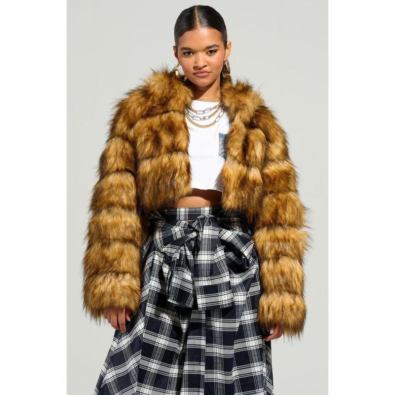 GRACELLE FAUX FUR CROPPED JACKET