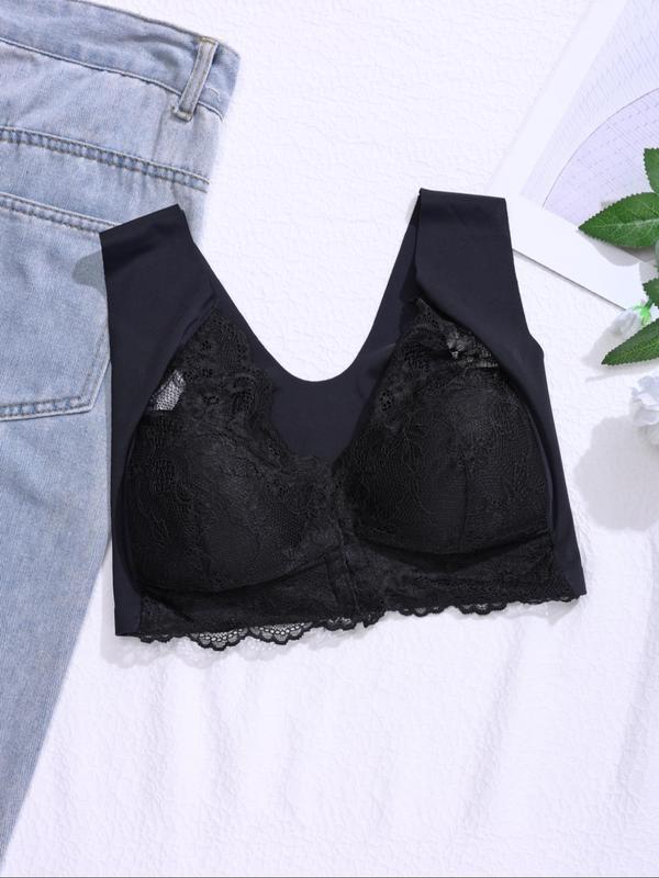 Women's Solid Contrast Lace Wireless Bra, Casual Comfy Lingerie for Daily Wear, Women's Underwear for All Seasons