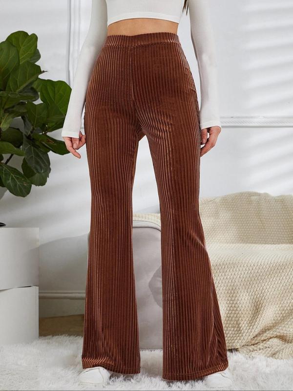 Women's Solid High Waist Flare Leg Pants, Casual Comfy Elastic Waist Bell Bottom Trousers for Daily Wear, Ladies Bottoms for Fall & Winter