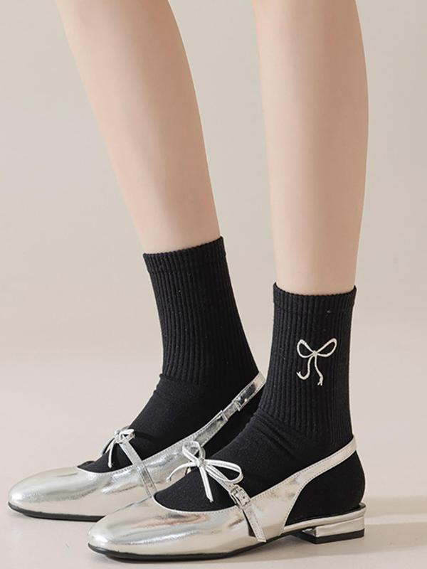 Women's Bow Embroidery Crew Socks, Soft Comfortable Breathable Socks for Daily Wear, Multipack Knit Socks for All Seasons