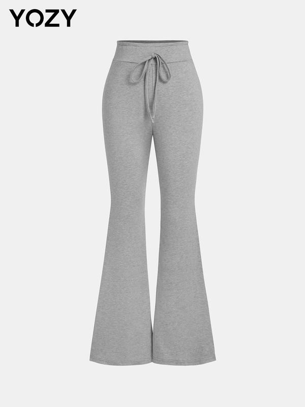 YOZY Christmas Deals, High Waist Flare Leg Pants, Casual Comfy Plain Drawstring Waist Bell Bottom Trousers, 2024 Women's Daily Wear for All Seasons, Christmas 2024 Trend, Fall & Winter Clothes