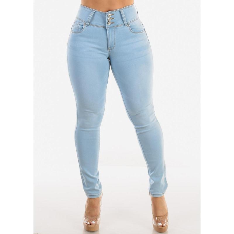 Butt Lift Mid Rise Skinny Jeans Light Blue