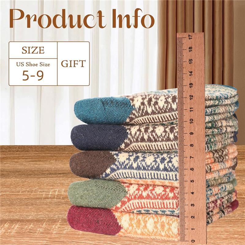 5 Pairs Womens Wool Socks Winter Warm Socks Thick Knit Cabin Cozy Crew Soft Womenswear Accessory