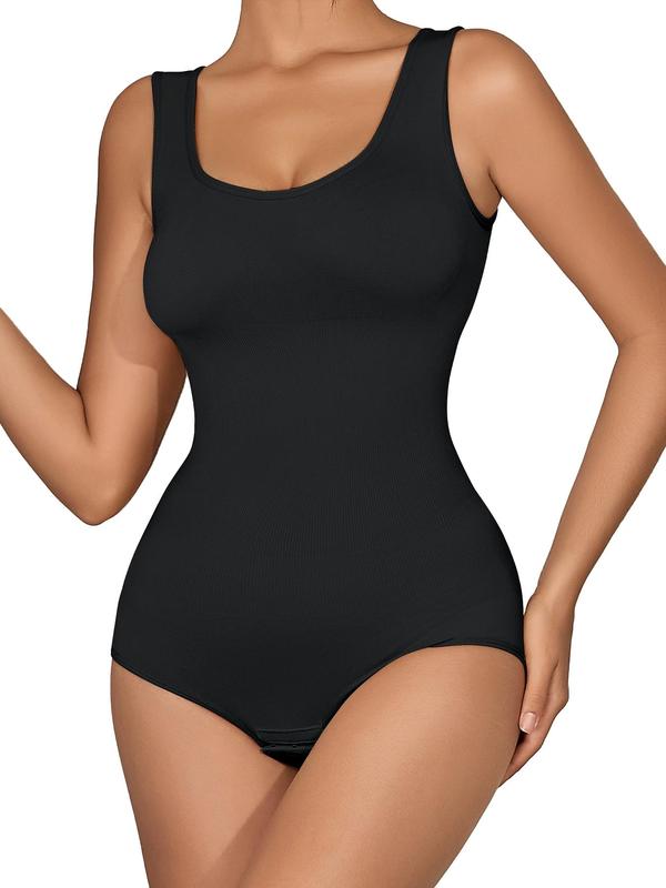 Women's Solid Scoop Neck Shapewear Tank Bodysuit, Seamless Shaper, Tummy Control Shaper, Comfortable Breathable Shaper for Daily Wear, Comfort Womenswear for Lady, Minimalist Basic Underwear for Women