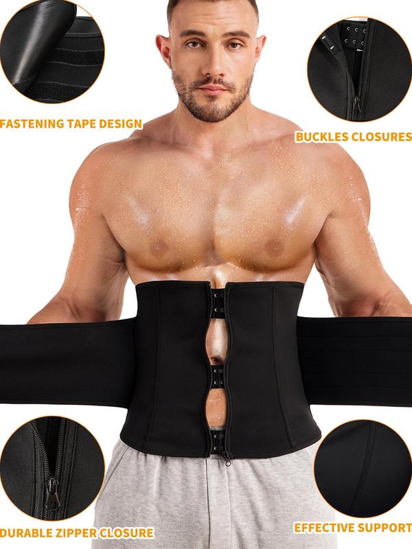 Men's Solid Zipper Waist Trainer, Tummy Control Sauna Sweat Waist Cincher, Waist Trainer for Men, Shaper for Men