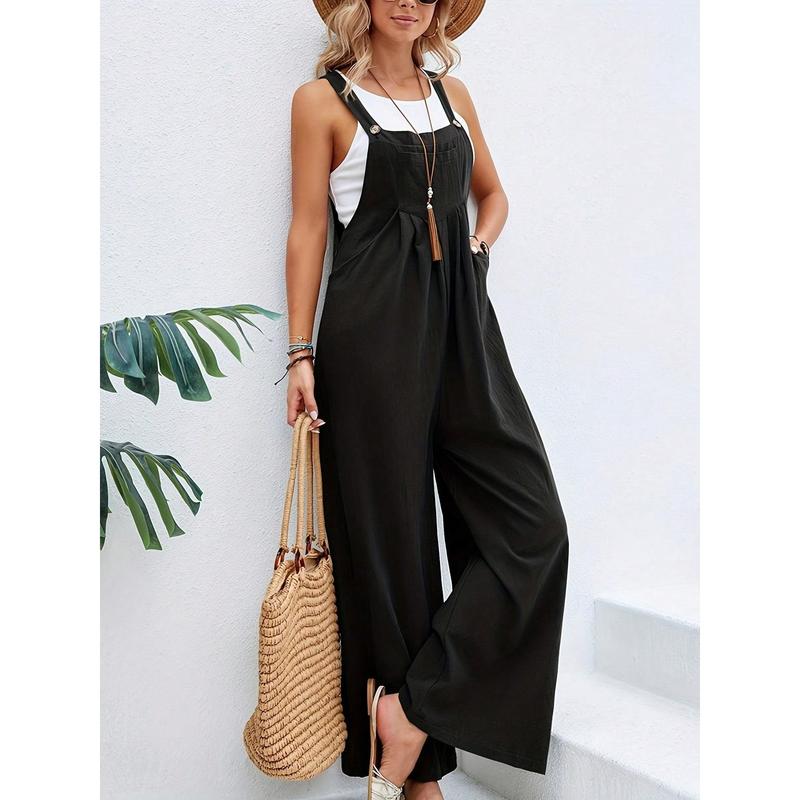 Effortlessly Chic Wide Leg Jumpsuit - Loose Fit With Pockets, Perfect For Summer & Spring, Stylish Womens Clothing For Casual Everyday Style