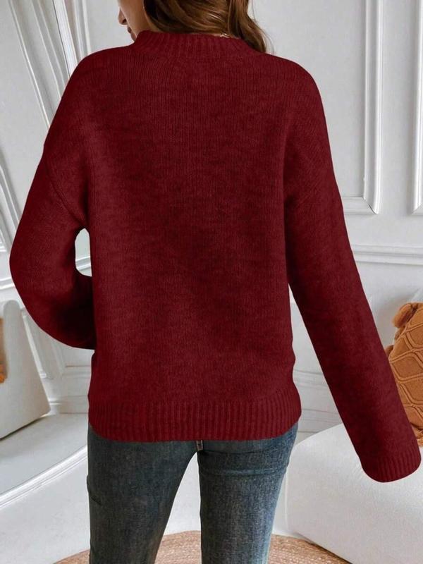 Women's Plain Drop Shoulder Sweater, Casual Long Sleeve Round Neck Jumper for Fall & Winter, Fashion Ladies' Knitwear for Daily Wear