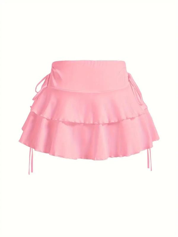 Women's Plain Ruffle Trim Tiered Layer A Line Skirt, Casual Tie Side Short Skirt for Daily Wear, Ladies Bottoms for All Seasons, Downtown Girl Clothes, Downtown Girl Clothes