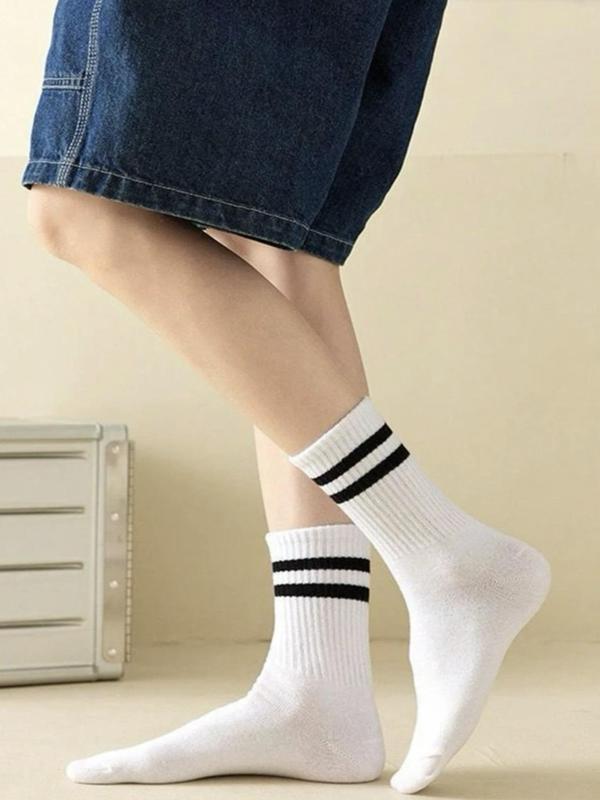 Women's 6 Pairs Striped Print Crew Socks, Fashion Casual Preppy Style Soft Comfort Breathable Socks for Daily School Wear, Lady Socks for All Seasons, Womenswear