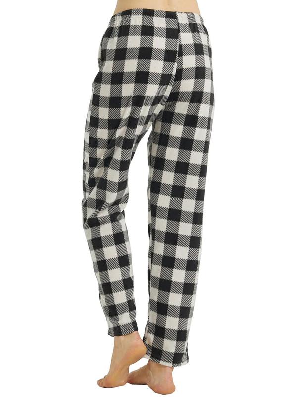 Women's Plaid Print Straight Leg Fleece Pajama Pants, Casual Drawstring Waist PJ Pants, Women Sleep Bottoms for Fall & Winter, Womenswear Pajama Set