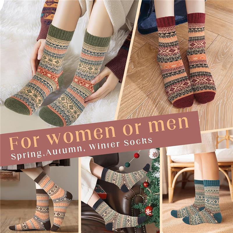 5 Pairs Womens Wool Socks Winter Warm Socks Thick Knit Cabin Cozy Crew Soft Womenswear Accessory