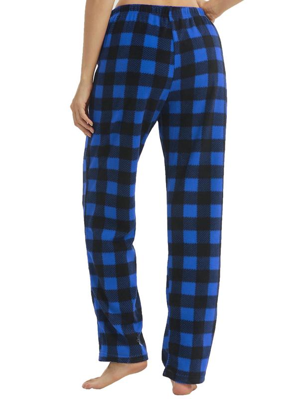 Women's Plaid Print Straight Leg Fleece Pajama Pants, Casual Drawstring Waist PJ Pants, Women Sleep Bottoms for Fall & Winter, Womenswear Pajama Set