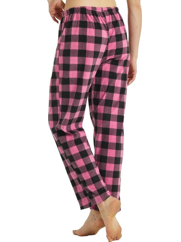 Women's Plaid Print Straight Leg Fleece Pajama Pants, Casual Drawstring Waist PJ Pants, Women Sleep Bottoms for Fall & Winter, Womenswear Pajama Set