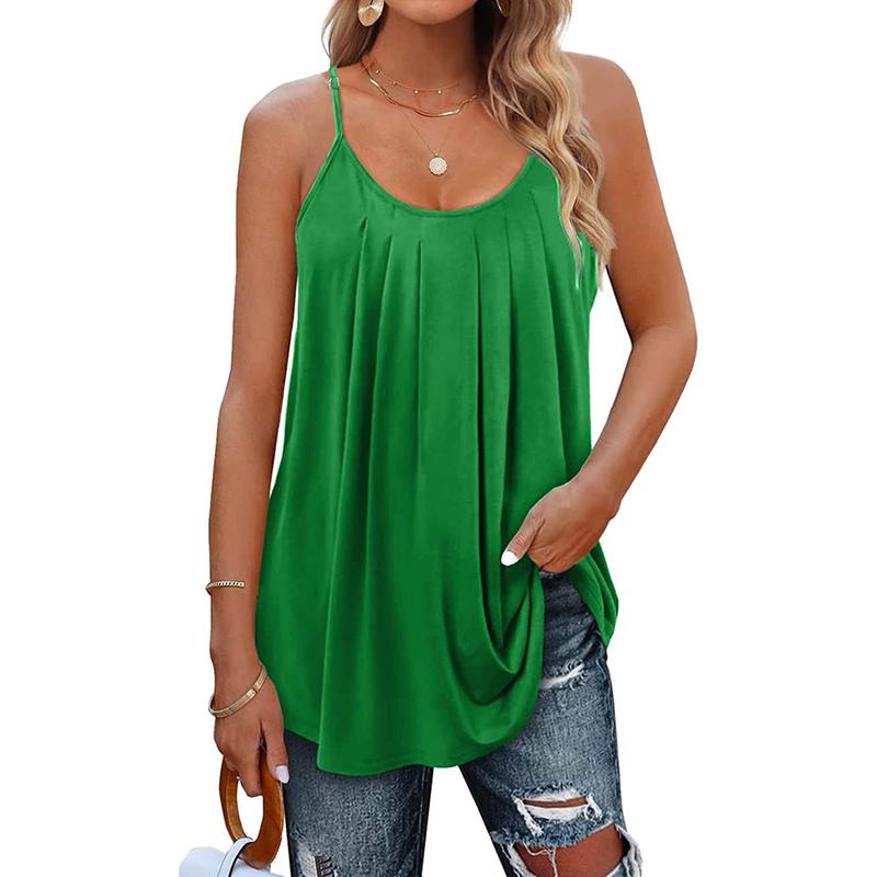 Women Summer Tank Tops Pleated Spaghetti Strap Loose Fit Casual Sleeveless Womenswear Camisole