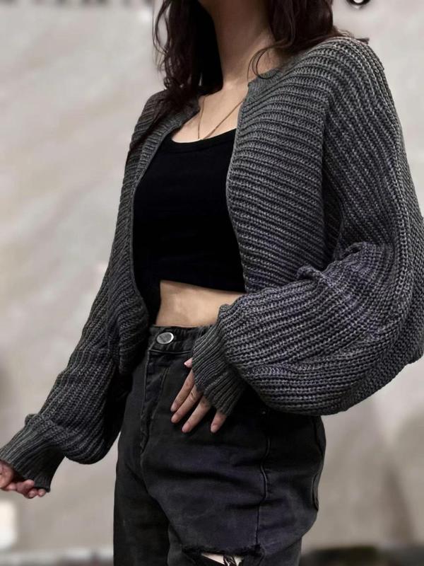 Women's Solid Drop Shoulder Open Front Cardigan, Casual Long Sleeve Knitwear Cardigan for Women Spring & Fall, Fashion Women's Knit Clothing for Daily Wear, Cardigan for Women