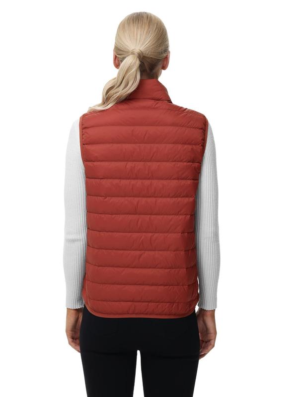 Women's Solid Zip Up Thermal Lined Funnel Neck Vest Jacket, Casual Waterproof Sleeveless Pocket Sports Down Coat for Hiking Camping, Ladies Sportswear for Fall & Winter