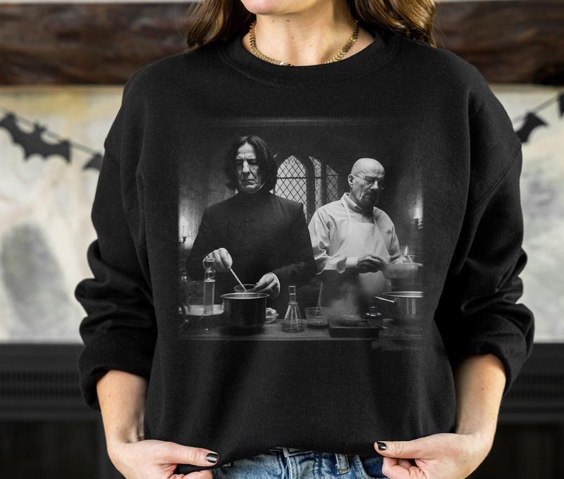 Severus Snape and Walter White in Lab Shirt Wizard House Hogwarts Breaking Bad, Wizarding Fan Funny 90s Vintage Meme