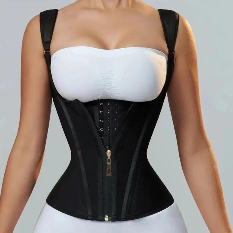 High Stretch Mesh Waistband With Row Buckle and Zipper Postpartum Corset Waist Trainer Body Shaper Women Vest Sexy Shaping Curve