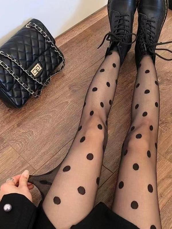 Women's Polka Dot Print Sheer Tights, 1 Pair Casual Comfy Pantyhose for Club Night Out Date Daily Wear, Ladies Tights for All Seasons