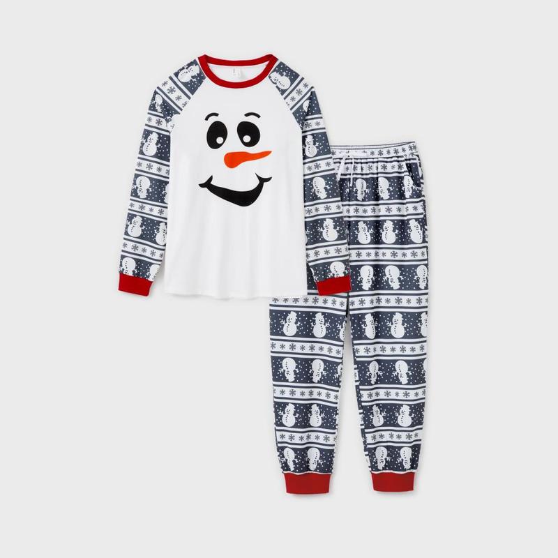 PatPat Matching Christmas Pajamas Family Snowman Pattern Long Sleeves PJs Sets