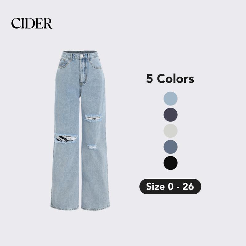 Cider [5 colors, size 0-26] Denim Basic Ripped Jeans