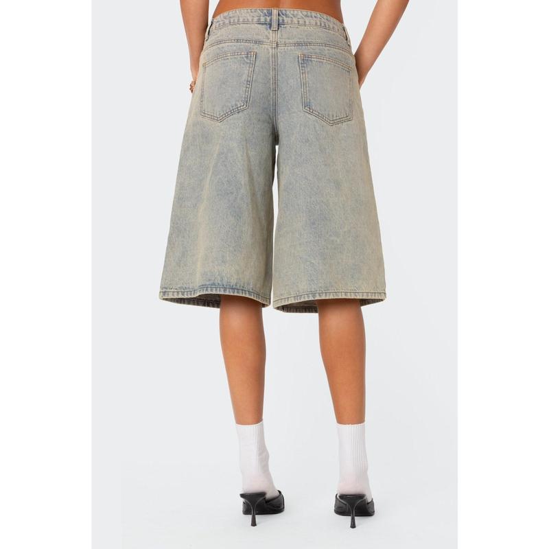 Xtra Long Acid Wash Denim Bermuda Shorts