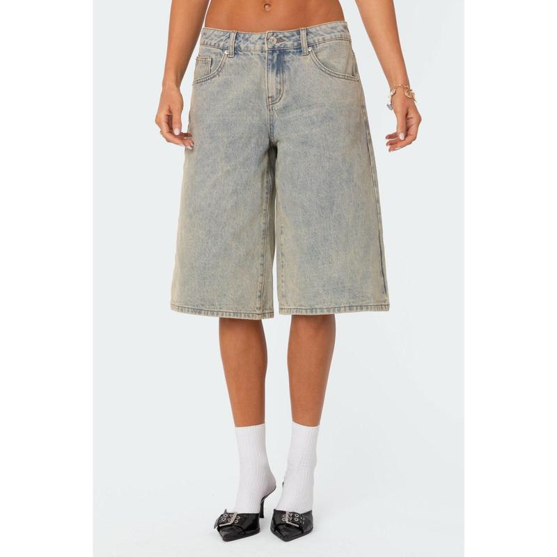 Xtra Long Acid Wash Denim Bermuda Shorts