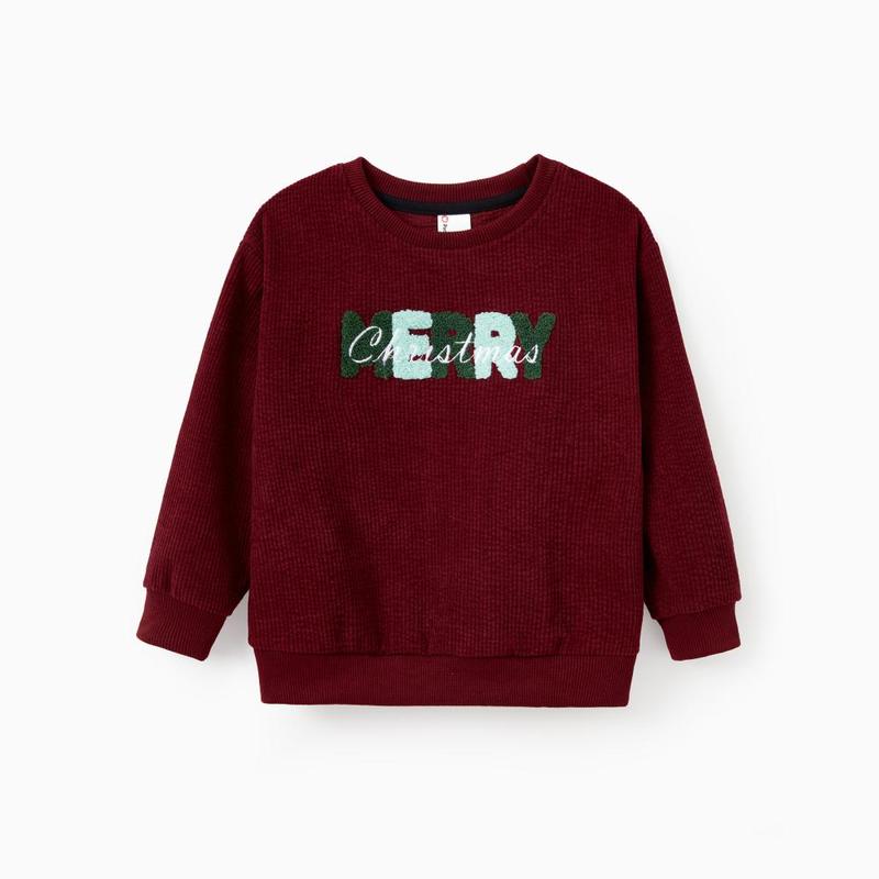 PatPat Christmas Sweatshirt Matching Family 3D Fluff Merry Christmas Green&Red Long Sleeves Ribbed Tops