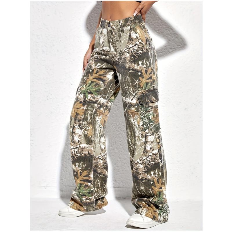 2024 New Women's Camouflage Overalls High Waist Loose Wide Leg Camouflage Military Uniform Slim Fit Pockets Jogging Sweatpants Dance Pants