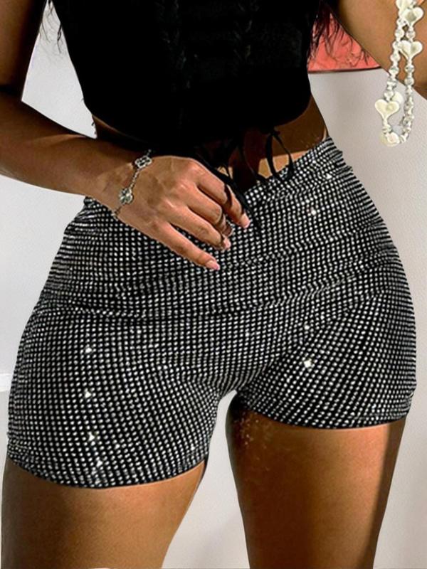 Women's Glitter Sequins High Waist Skinny Shorts, Fashion Casual Sparkly Shorts for Party Holiday, Ladies Bottoms for All Seasons, Shorts for Women Lounge Shorts