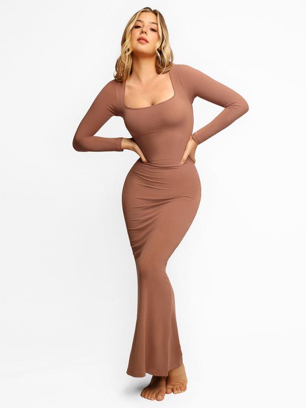 Popilush Shapewear Long Sleeve Modal Maxi Lounge Dress