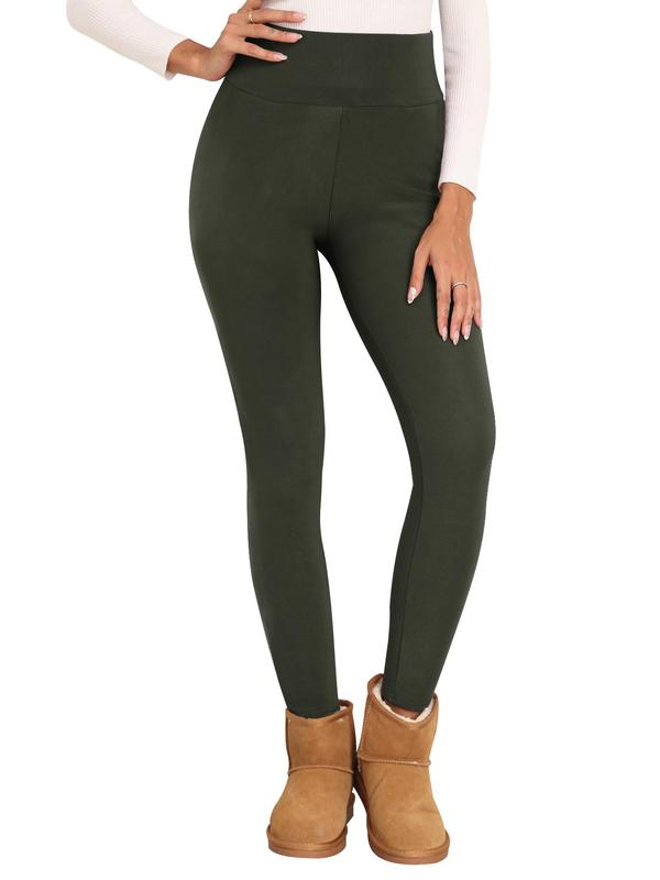 Women's Solid High Waist Thermal Lined Skinny Pants, Casual Comfy Warm Leggings for Fall & Winter, Ladies Bottoms for Daily Wear