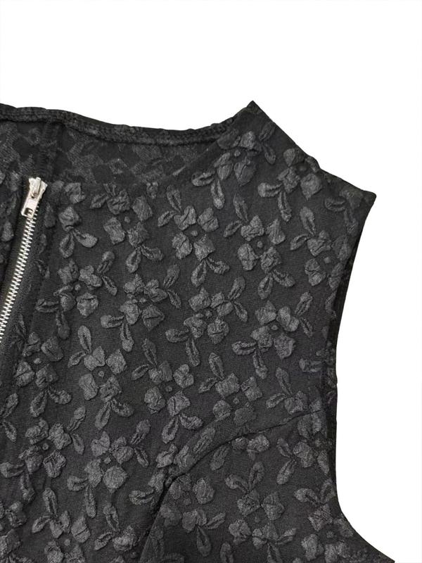 Women's Floral Textured Zip Up Vest Jacket, Elegant Fashion Sleeveless Outerwear for Daily Outdoor Wear, Ladies Clothes for All Seasons